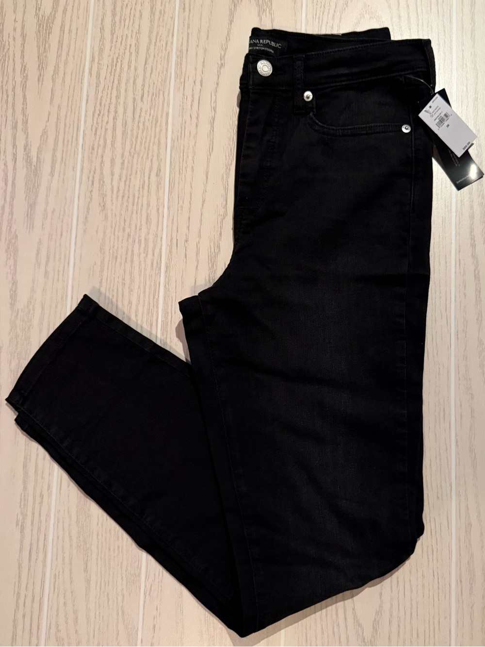 Banana Republic Black High Rise Skinny Jeans 28 NWT Stretch Faded Wash